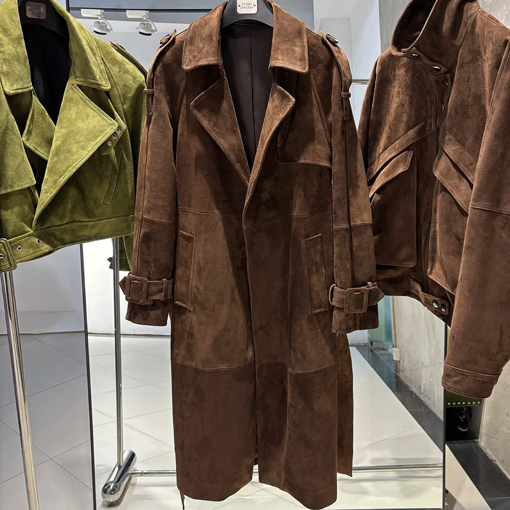 YOLOAgain High Quality Real Leather Trench Coat Women Genuine Leather Jacket Windbreak Female