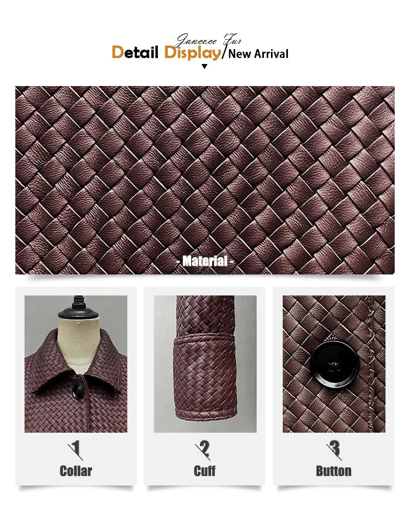2025A Spring Autumn Knitted Jacket Real Leather Jacket Lady Fashion Blazer Women Genuine Sheepskin Leather Coat