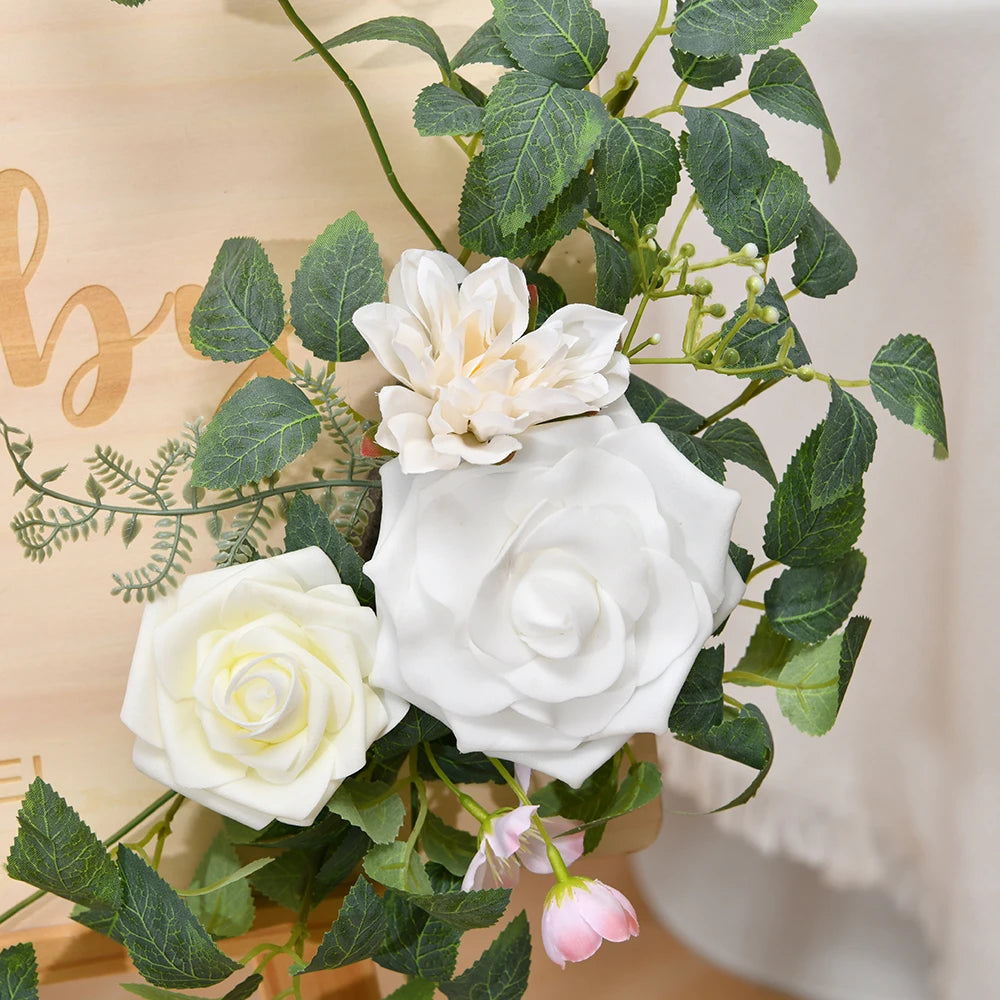 Custom Wedding Welcome Sign With White Artificial Wedding Arch Flowers Wedding Welcome Sign Personalised Decor