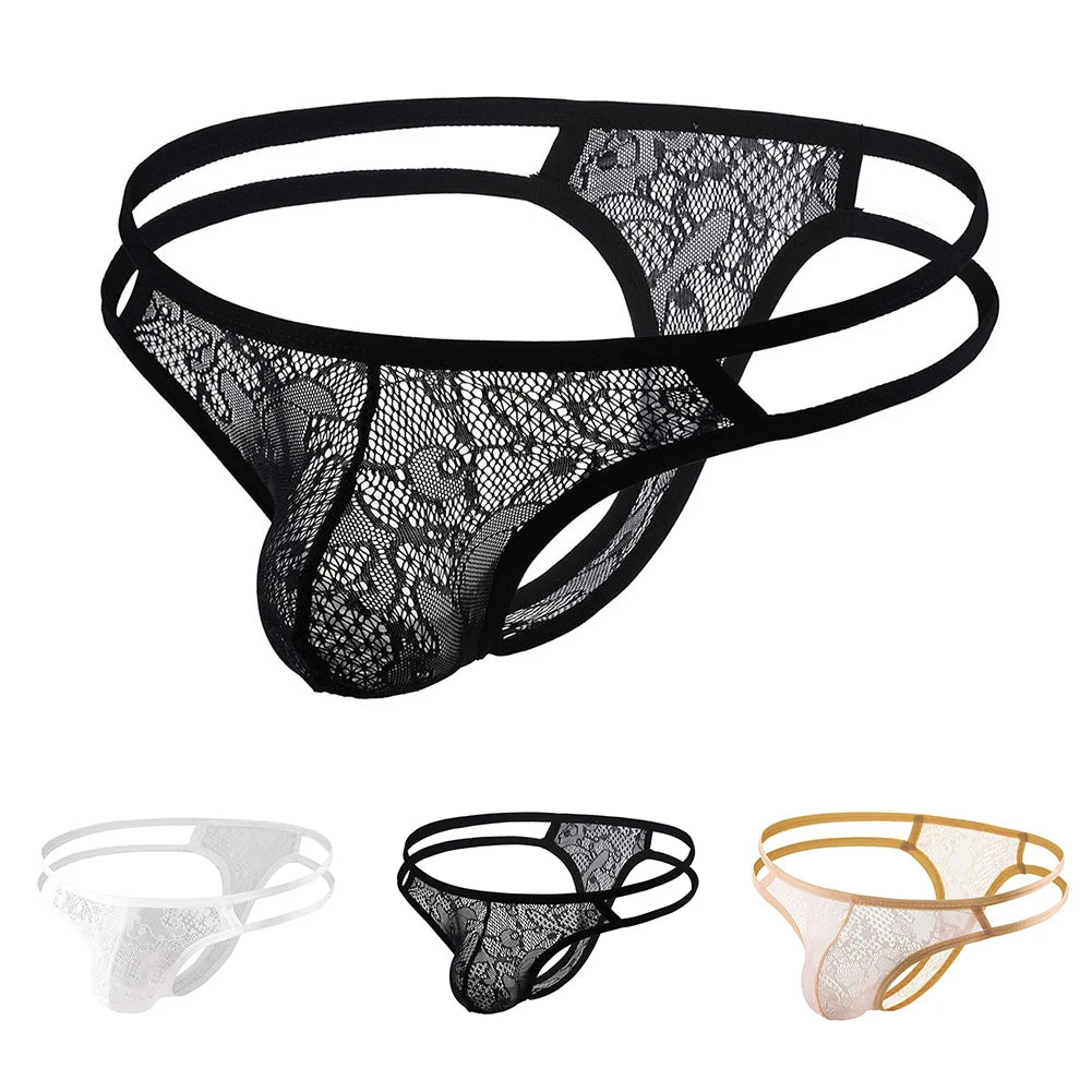 Lingerie For Men Sexy Briefs Ultra-thin Transparent Underwear Mesh Thongs Breathable Trunks Sissy U Convex Pouch Underpants