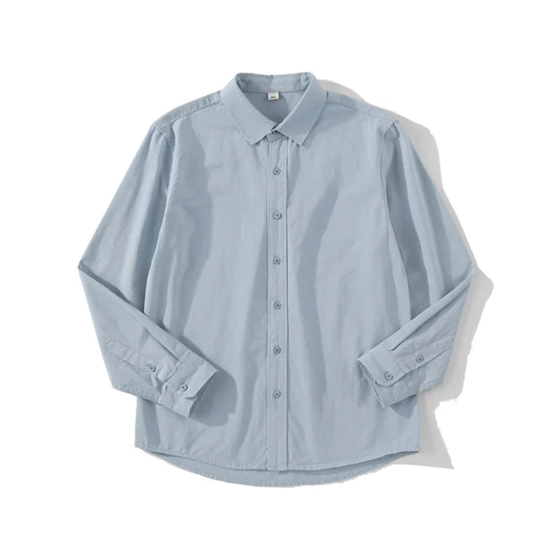 Men's Pure Cotton Simple Casual Long Sleeved Shirt Unisex Solid Color Moisture Wicking Casual, Loose Men's Versatile Shirt