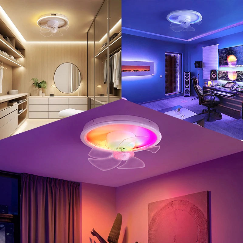 LED Ceiling Fan Lamp RGB Stepless Dimming Remote Interior Lighting Fixture Bedroom Living Home Decor Ceiling Fan With Light