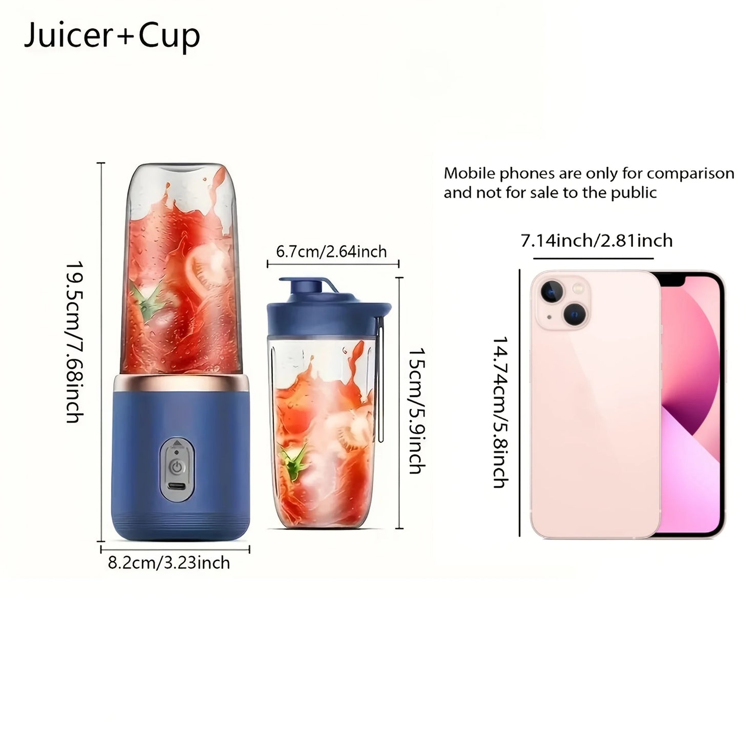 1PC portable blender, USB rechargeable personal juicer, food grade ABS plastic, multifunctional, used for smoothies and milkshak