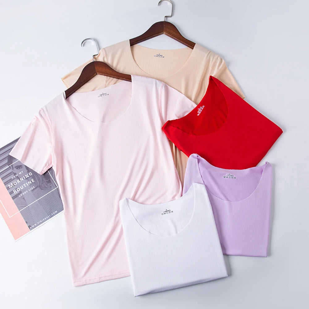 Summer Women T-shirts Ice Silk T-shirt Vest Short Sleeve Tank Fashion Woman Blouses 2023 Slim y2k Tops Undershirt Woman Clothes