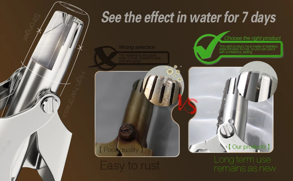 Manual Nose Hair Trimmer for Men, Stainless Steel, Waterproof, No Battery Needed with Cleaning Brush Painless Hair removal