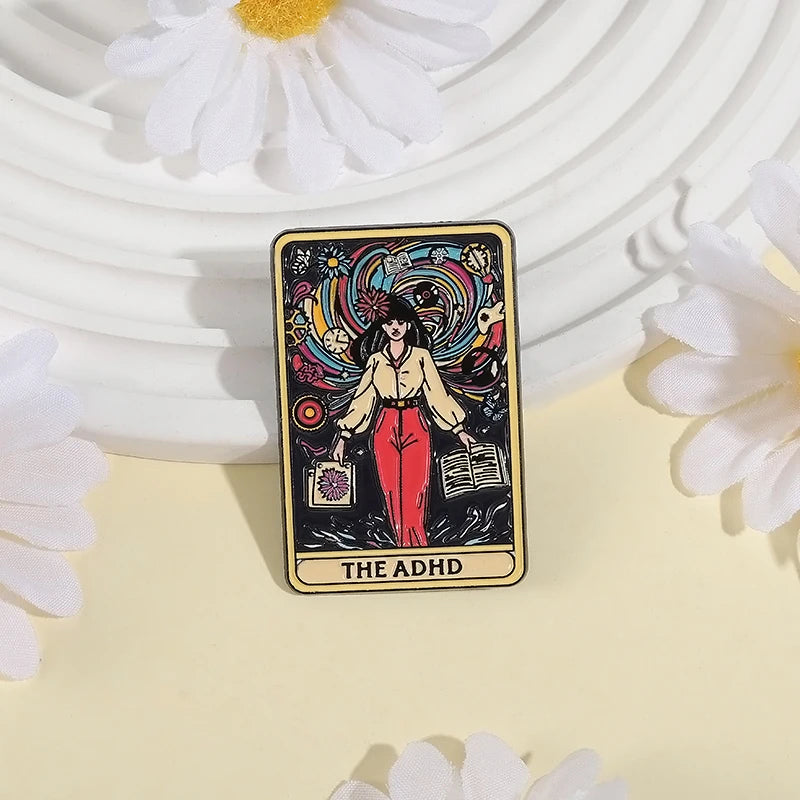The ADHD Tarot Cards Enamel Pin Autism Mental Health Metal Brooch Lapel Backpack Badge Jewelry Accessories Gift For Friends