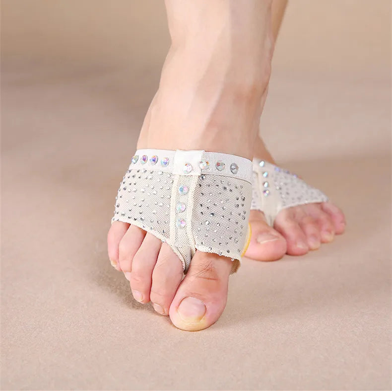 Professional Belly Ballet Dance Foot Thong ToePad Practice Shoes Metatarsal Forefoot Half Lyrical Protection Rhinestone Footwear