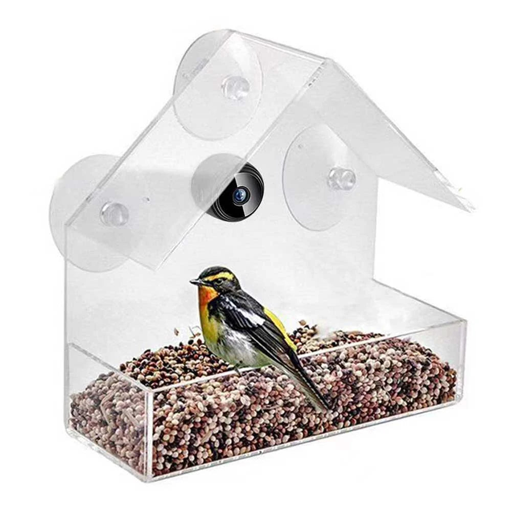 Smart Birds Hanging Feeder Acrylic with Camera Feeding House Transparent 1080P HD Easy Installation for Outdoor Garden