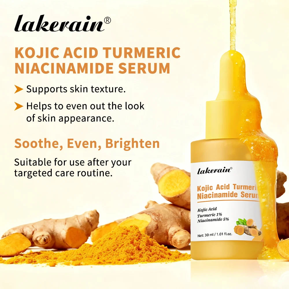 Kojic Acid Turmeric Niacinamide Serum Brighten Skin Tone Soothe Skin Deep Moisturizing Precise Dropper Design Facial Care