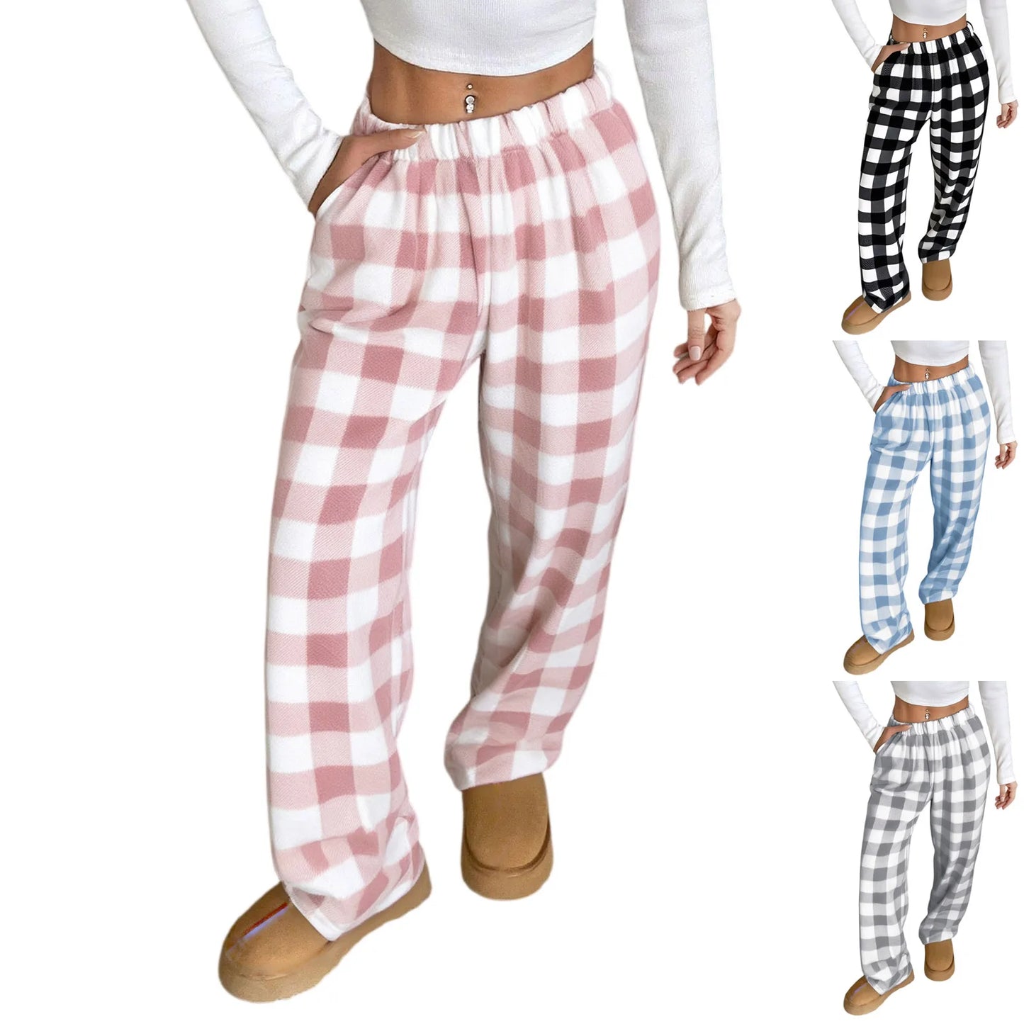 Pajama Pants Women's Trousers Autumn Winter Coral Fleece And Thick Plaid Warm Pants Flannel Home Pants Loose Lounge Wear