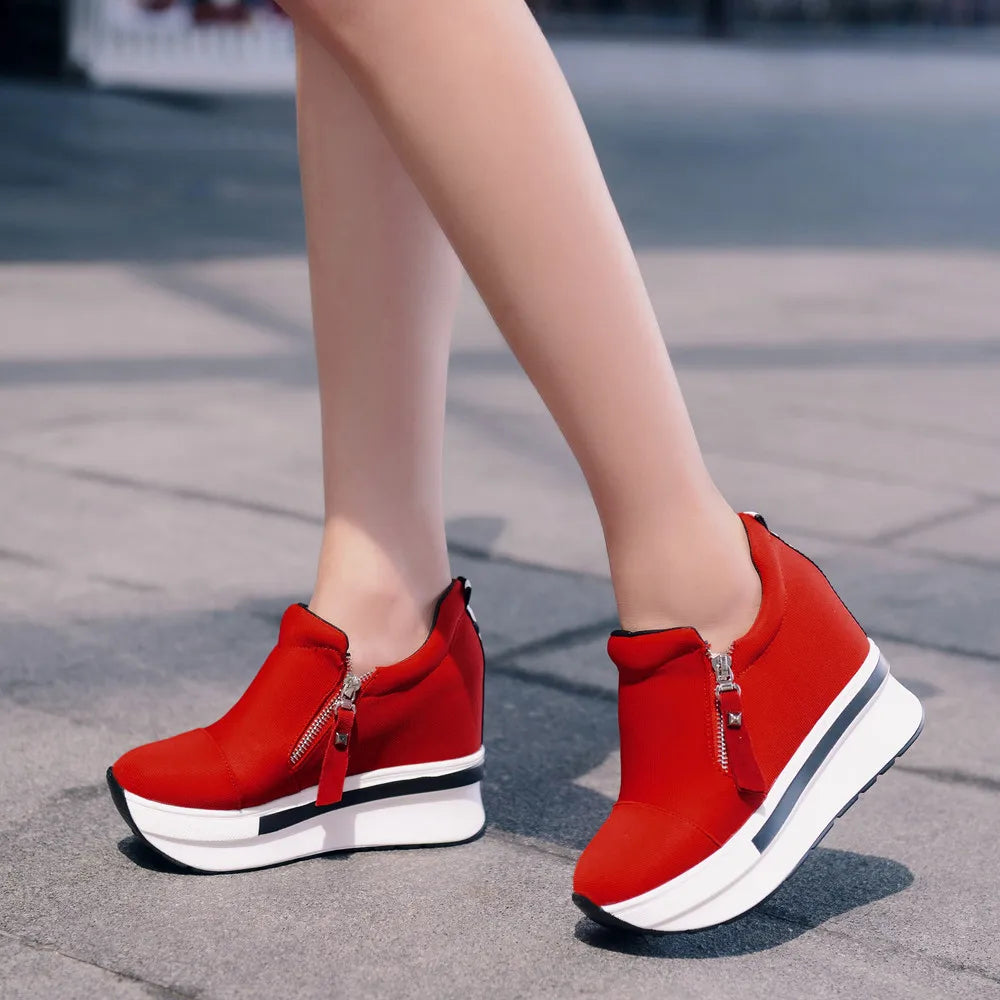 Women Wedges Ankle Boots Platform Thick Bottom Shoes Slip On Zipper Fashion Casual Female Sneakers Shoes Zapatos De Mujer
