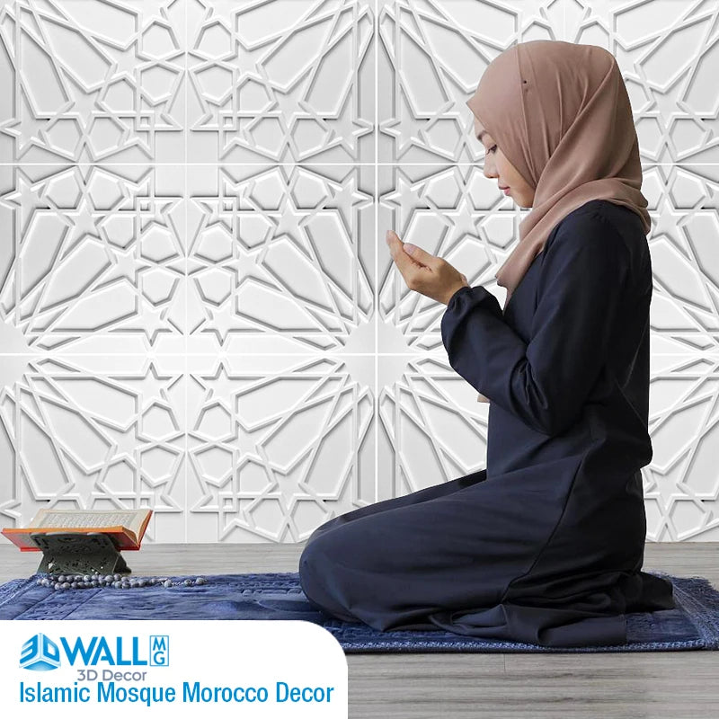 Islamic Mosque Morocco Decor Wall Art Painting Golden 3D Wall Stickers Muslim 3D Wall Panel Bohemia Arab Modern Home Room Decor