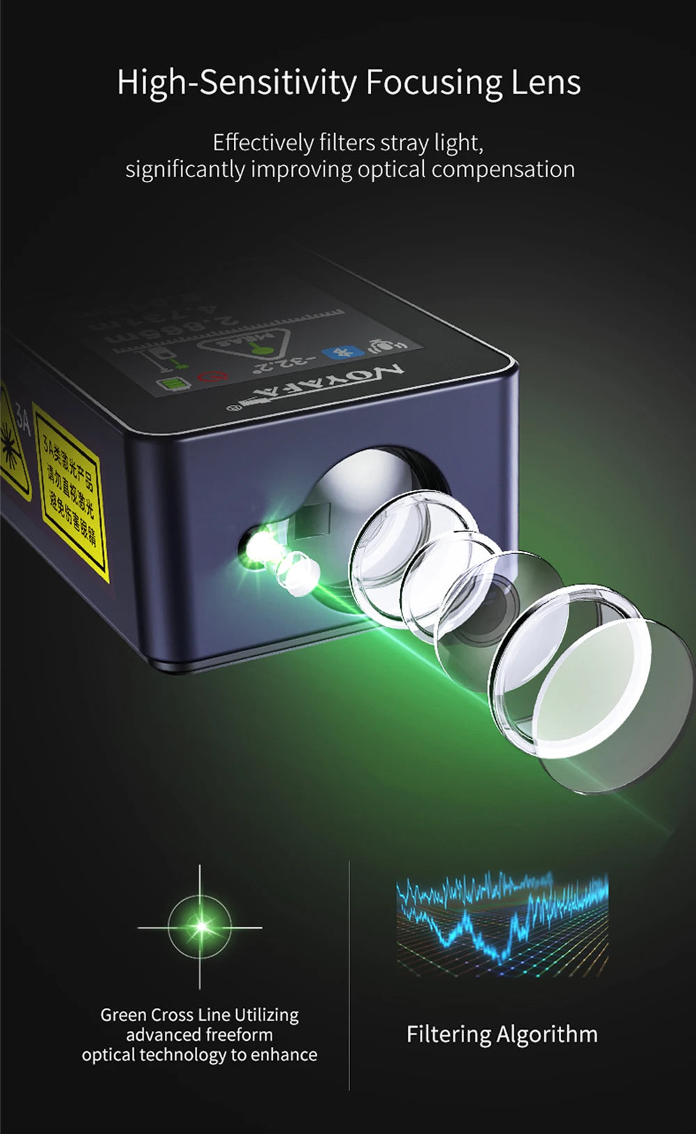 NOYAFA Green Light Laser Rangefinder High Accuracy Laser Distance Meter 60/100M Professional Laser Meter with Laser Crosshair