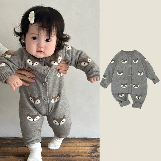 Baby Clothes 2025 Autumn and Winter New Boy's Knitted Jumpsuit Super Cute Cartoon Animal Baby Girl's Climbing Clothes
