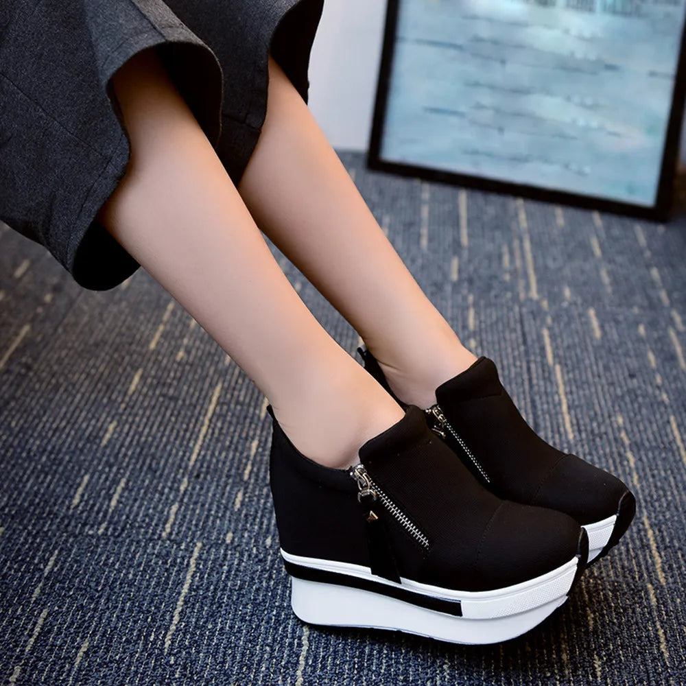 Women Wedges Ankle Boots Platform Thick Bottom Shoes Slip On Zipper Fashion Casual Female Sneakers Shoes Zapatos De Mujer