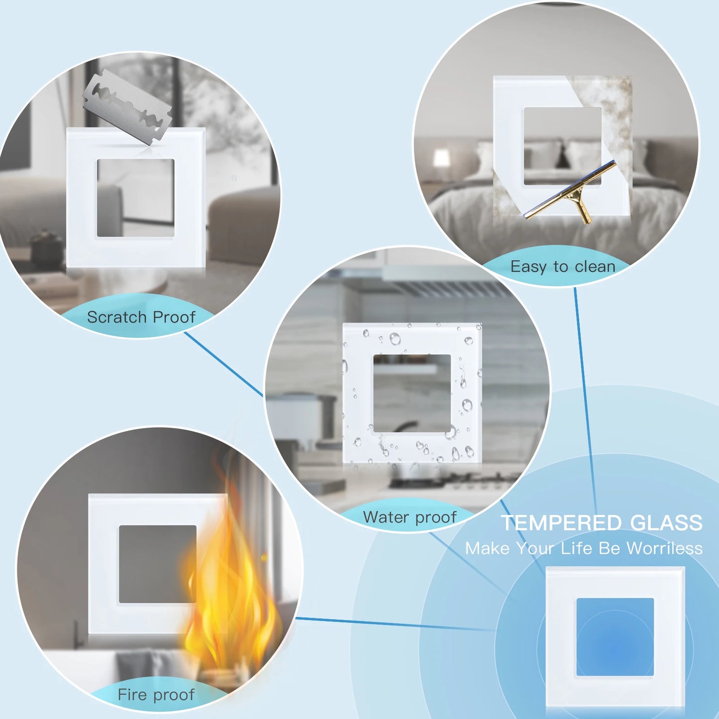 BSEED Glass Frame Panel Single Double Frames Wall Socket Part Triple Four Frames DIY Part with Metal Frames USB TYPE-C Socket