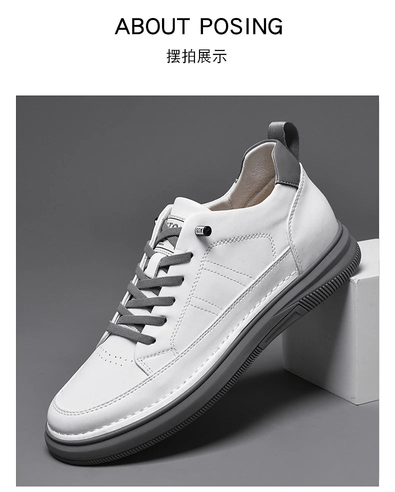 Spring Autumn Men's Inner Heightening Shoes Leather Sports Casual Shoes Invisible Height Increasing Shoes Men Sport Elevator 8CM