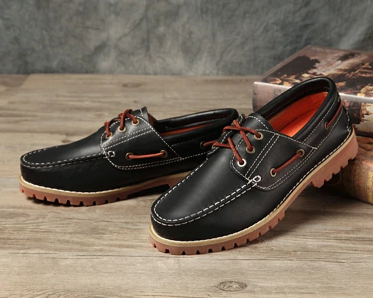 Fashion Genuine Leather Men's Loafers Soft Casual Derby Shoes Moccasins Boat Shoes Platform Male Black Brown Lace-up Oxfords