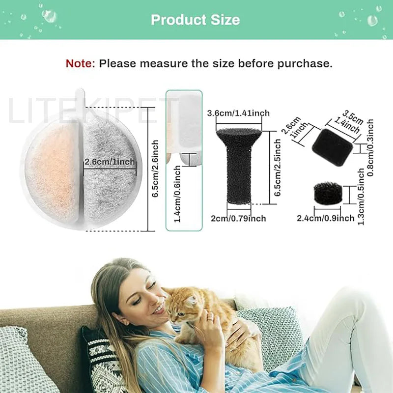 12 Cat Water Fountain Filters  6 Centre Sound-Absorbing Pump Filter Sponges  for 84 Fl Oz / 2.5 L Nugget Lite Drinking Fountain