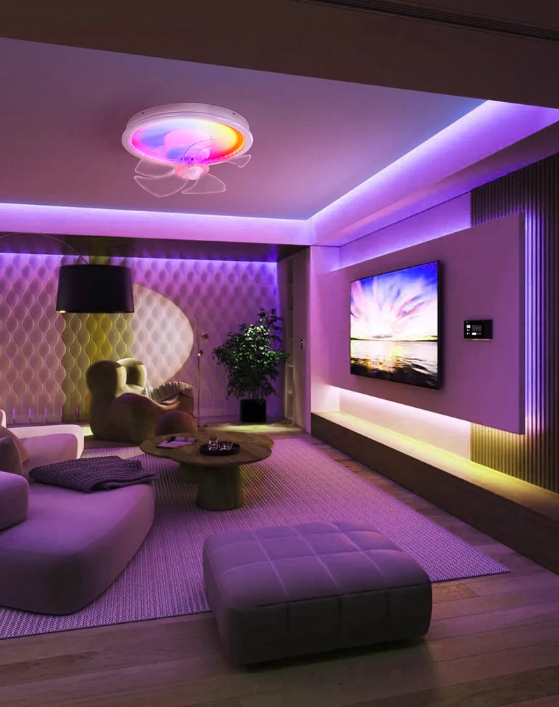 LED Ceiling Fan Lamp RGB Stepless Dimming Remote Interior Lighting Fixture Bedroom Living Home Decor Ceiling Fan With Light