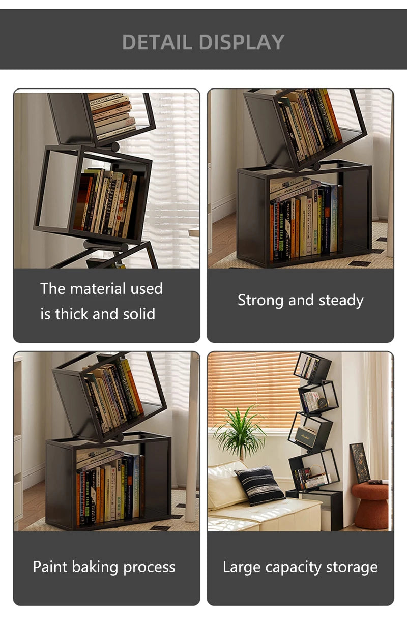 5 Layer Grid Bookshelf Modern Simple Foldable Storage Metal Living Study Room Decoration Corner Arrange Floor Standing Bookshelf