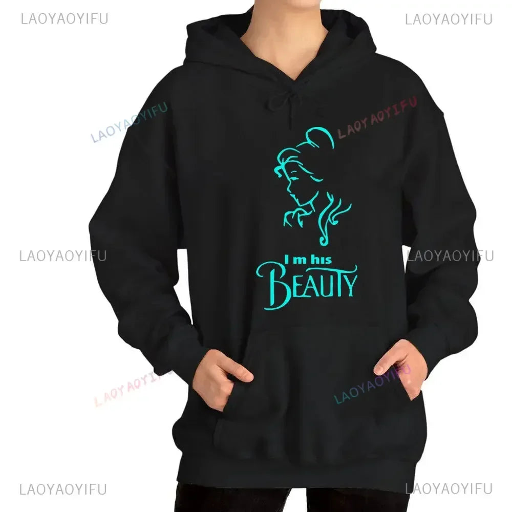 I'm Her Beast I'm His Beauty Print Sweatshirts Couple Matching Hoodies Men Women Long Sleeve Hooded Luminous Lover Hoodie