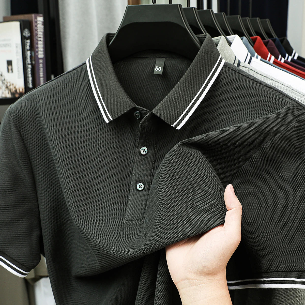 100% pure cotton polo shirt men's summer high-quality T-shirt luxury fashion business casual breathable solid golf short sleeve