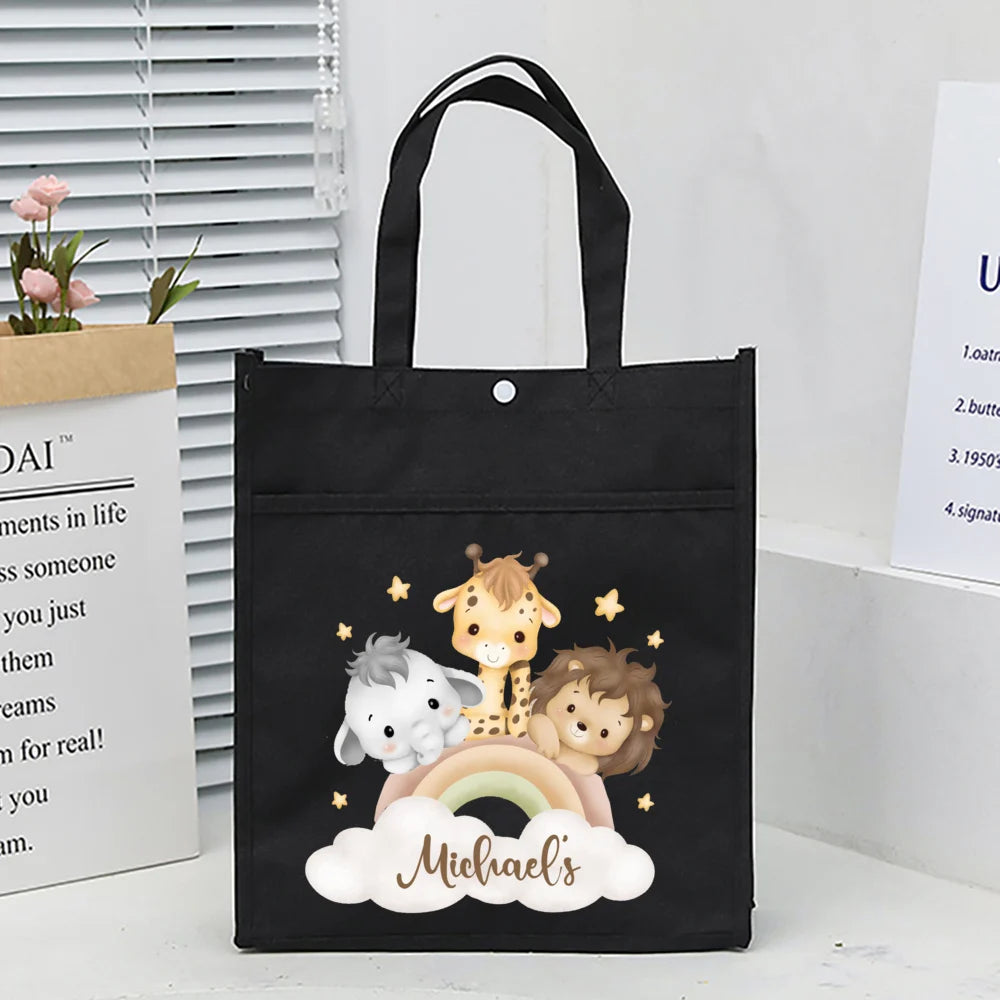 Personalized Kids Library Tote Bags Homeschool Cute Custom Name Reading Books Bag Children School Bag Birthday Gifts for Kids