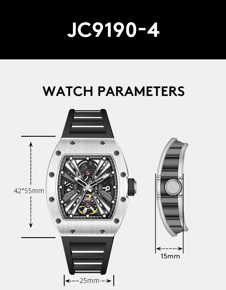 Watch for Men Skeleton Mechanical Sports Watches Men's Luminous Waterproof Automatic Wristwatch Steel Case Relogio Masculino