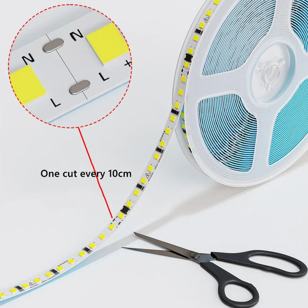 LED Strip Lights 220V 2835 1 20 30 meter 120LED/m 240LED/m Nature Warm White AC 220V Waterproof LED Strips 100 ft Outdoor Light