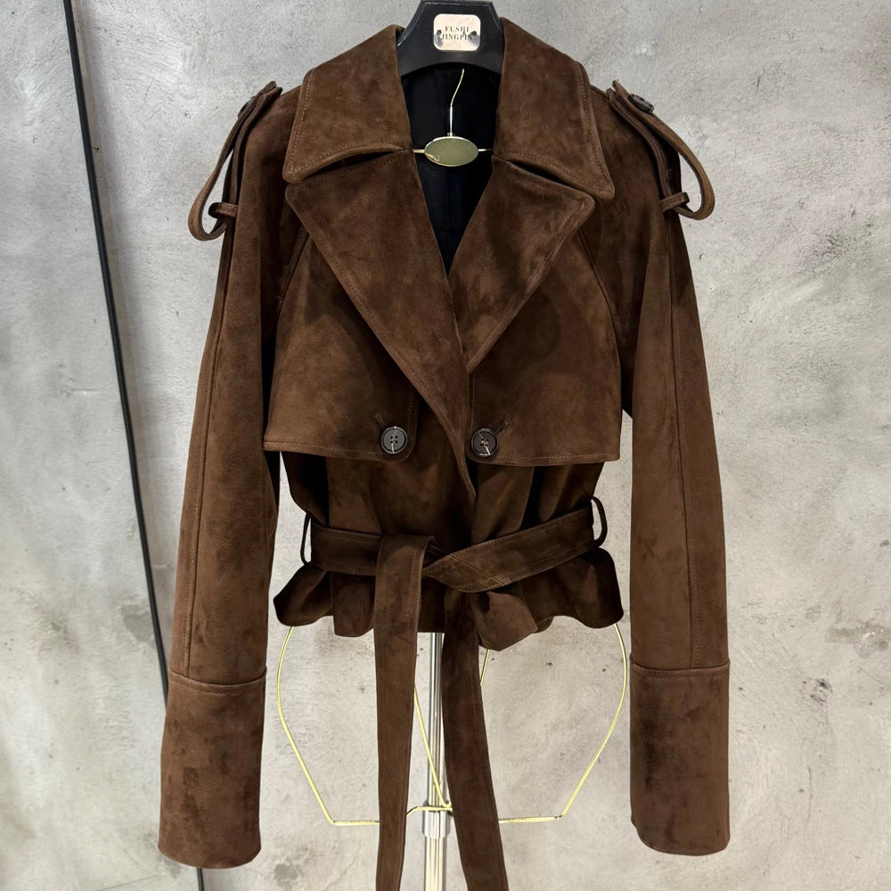 Women Casul Leather Jackets Short Windbreak Design Genuine Grained Sheep Leather Coats Lady