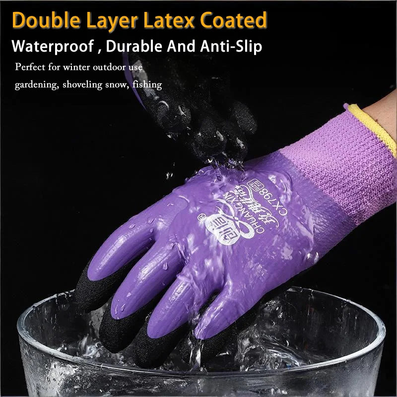 Women's Mittens Winter Thermal Work Gloves Anti-Slip Waterproof Latex Coated Warm Gloves For Garden Fishing Work Safety Gloves