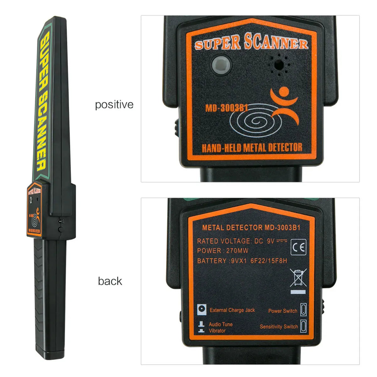 Black Metal Detector Handheld Metal Detection Outdoor Gold Finder Portable Scanner Depth Wall Detector Safe Checking