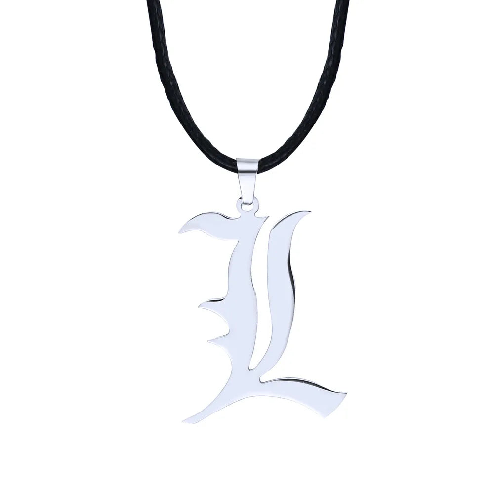 Anime Death Note L Lawliet Necklace Stainless Steel Old English Letter Pendant Beads Chain Necklaces Cosplay Jewelry Gift