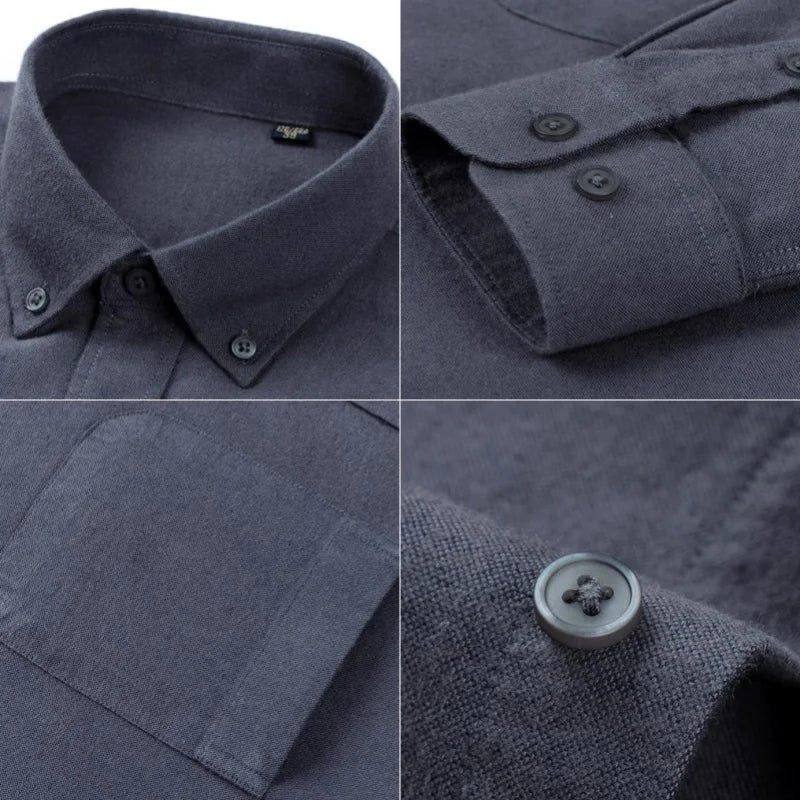 New Men Pure Cotton Flannel Soft Regular-fit Long Sleeve Brushed Shirt Single Pocket Comfortable Casual Solid Color Shirts S-5XL