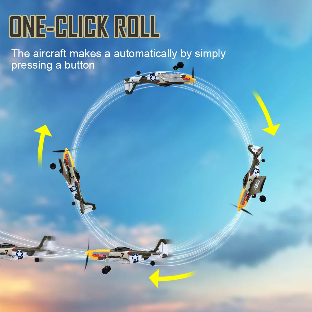 P51 Mustang Remote Control Fighter 4CH 6 Axis 410MM Wingspan One Key Aerobatic RC Airplane RTF Glider Plane Toys Gifts