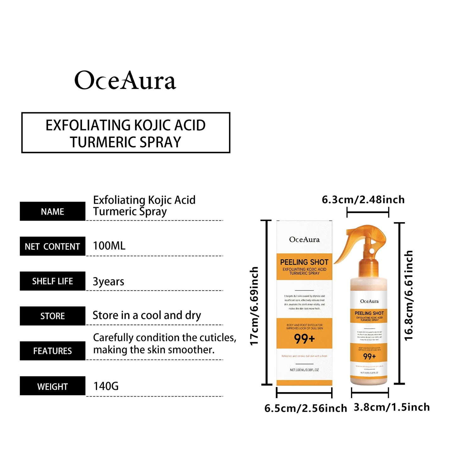 Kojic Acid Turmeric Spray and Serum Keratin Care Exfoliating Peeling Solution Nourishing Hydrating Skin Care Firmness