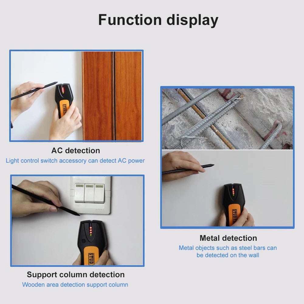 Metal Detectors Wall Hanging Scanner Find Wood Studs Metal AC Live Copper Wire Depth Sniffer Detector Wall Electrical Box Finder