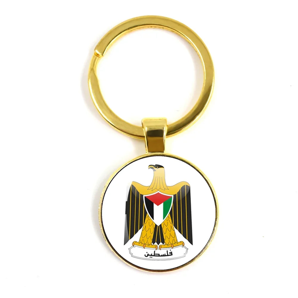 Palestine Nation Flag Emblem Personalized Art Patterns 25mm Glass Cabohcon Keychain Key Rings for Women Men Jewelry Gift