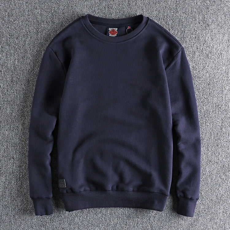 Autumn Winter American Retro Heavyweight Velvet Solid Color Sweatershirt Men's Fashion Pure Cotton Washed Youth Pullover Hoodies