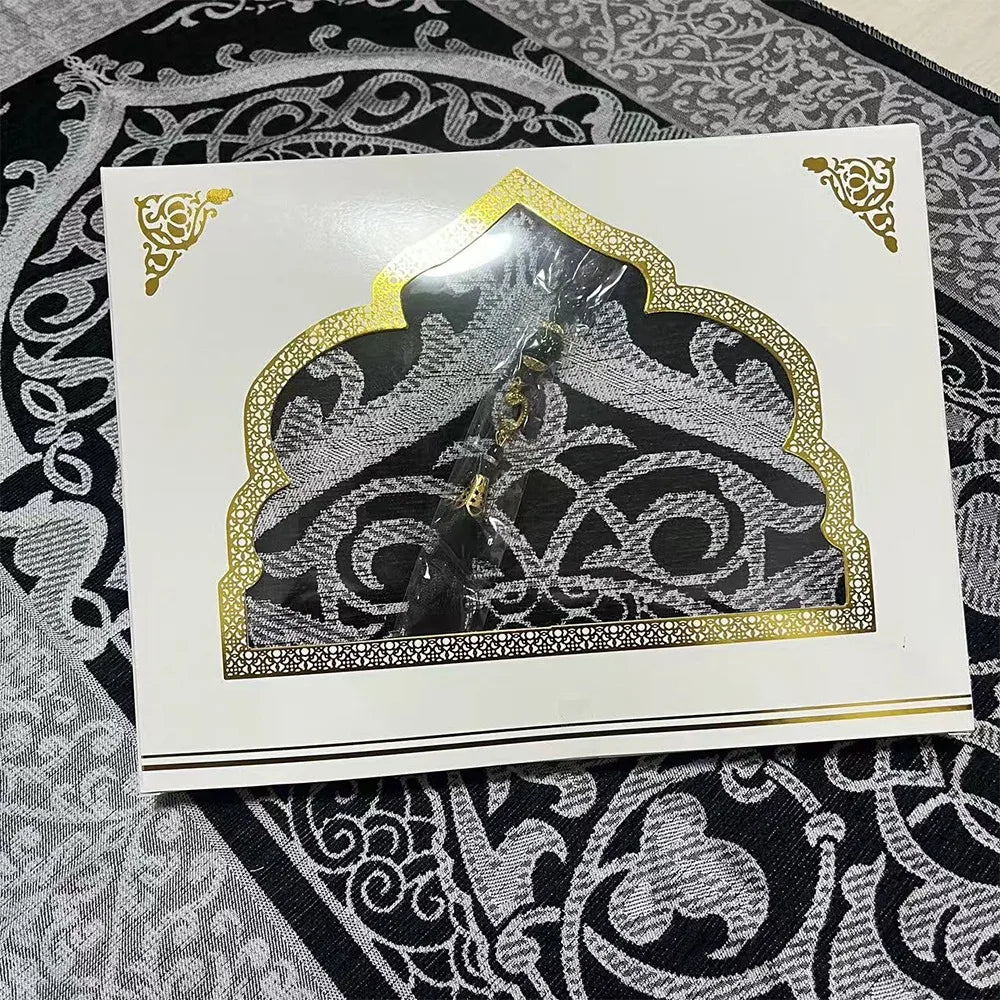 Islamic Gifts 70x110cm Muslim Prayer Rug Non-slip Foldable Prayer Mat Set Rectangle with Prayer Beads Janamaz Sajadah Travel
