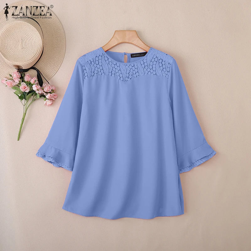 Women Autumn Patchwork Blouse 2025 ZANZEA Elegant Long Sleeve Tops Stylish Work Shirts Female Casual Loose Chemise Mujer Femme