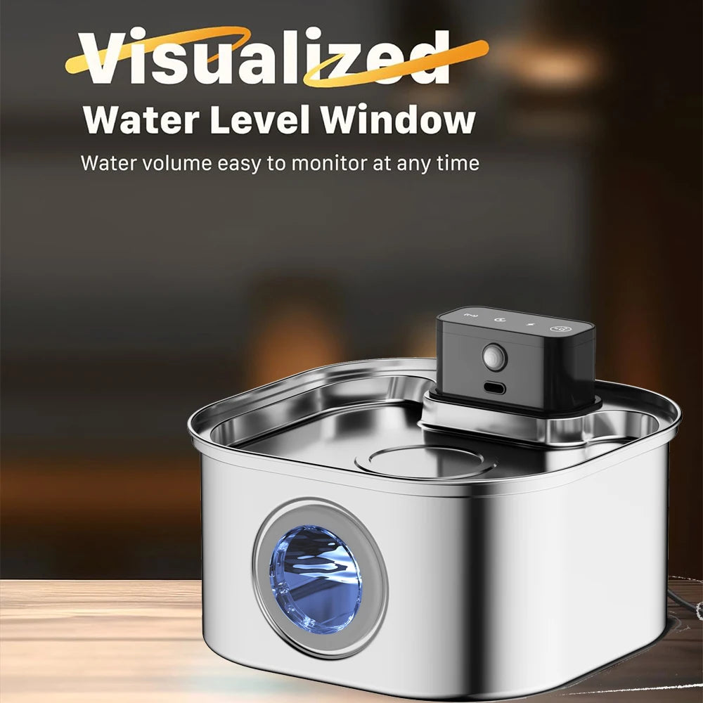 Stainless Steel Wireless Cat Water Fountain 4000mAh Pet Water Dispenser For Dog Cat Infrared Sensor Smart Pet Drinkier Fountain