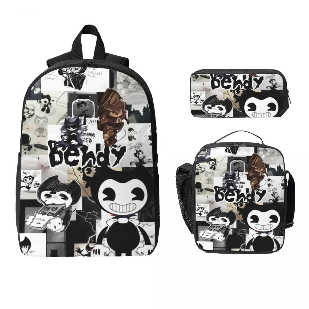 3Pcs Bendys And The Dark School bags Set for Boy Girl Pen Bags Backpack Sets with Lunch Box For School Students Knapsack