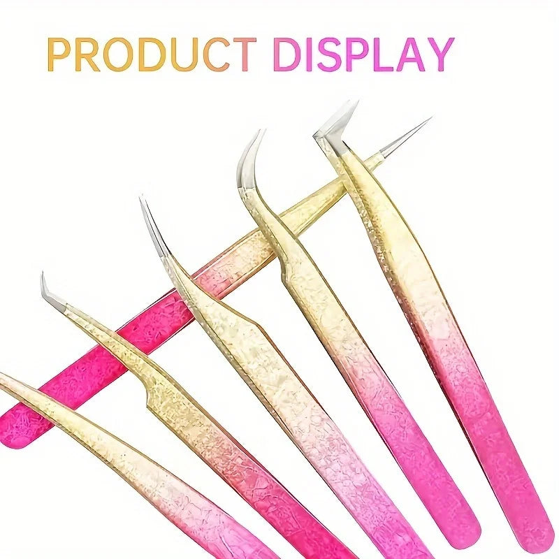 1pc/5pcs Grafting Eyelash Stainless Steel Ice Flower Gradient Tweezers Precision Color Grafting False Eyelash Tweezers