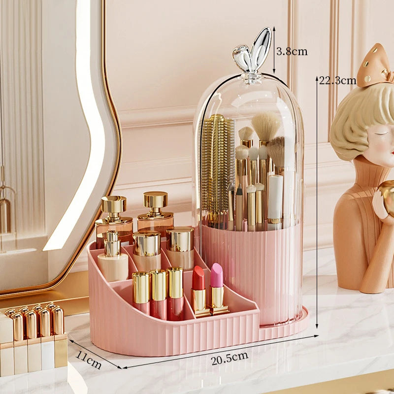 1pc 360° Rotating Makeup Brush Holder Cosmetic Lipstick Eyebrow Pencil Eye Shadow Organizer With Clear Lid Dustproof Tools