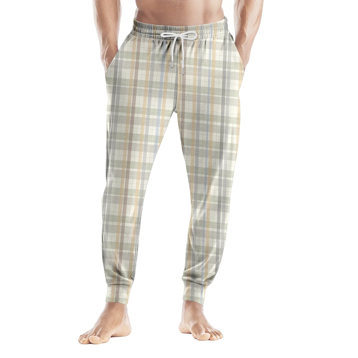 Men'S Plaid Casual Pants Checkered Pattern Cuffed Design Comfortable Fabric Suitable Daily Wear All Seasons Trendy Pajama Pants