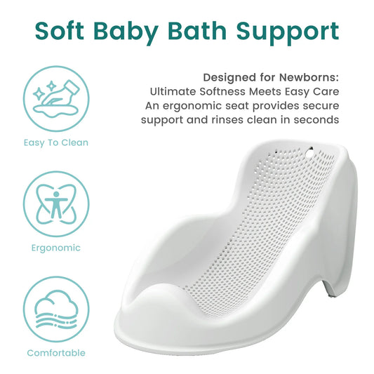 Soft Baby Bath Support for Newborns - Ergonomic, Easy to Clean & Comfortable Anti-Slip Infant Bath Seat with Quick Drying Design