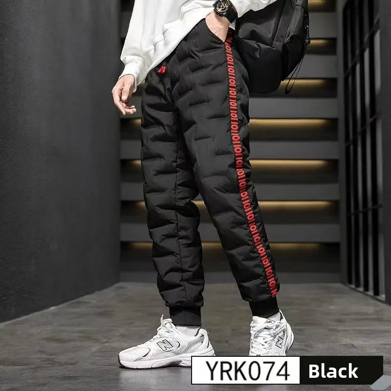 Men's down Trousers Large Size Winter Fce Warm Casual Du down Cotton Pants Loose Fit mid Waist Long Pants Polyester Fiber