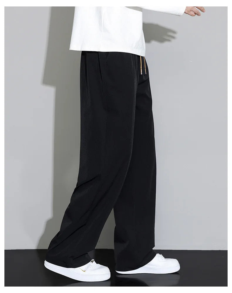 Spring Autumn Men's Clothing Drapey Wide-leg Pants, Loose Sports Pants Trendy Straight-leg Casual Trousers